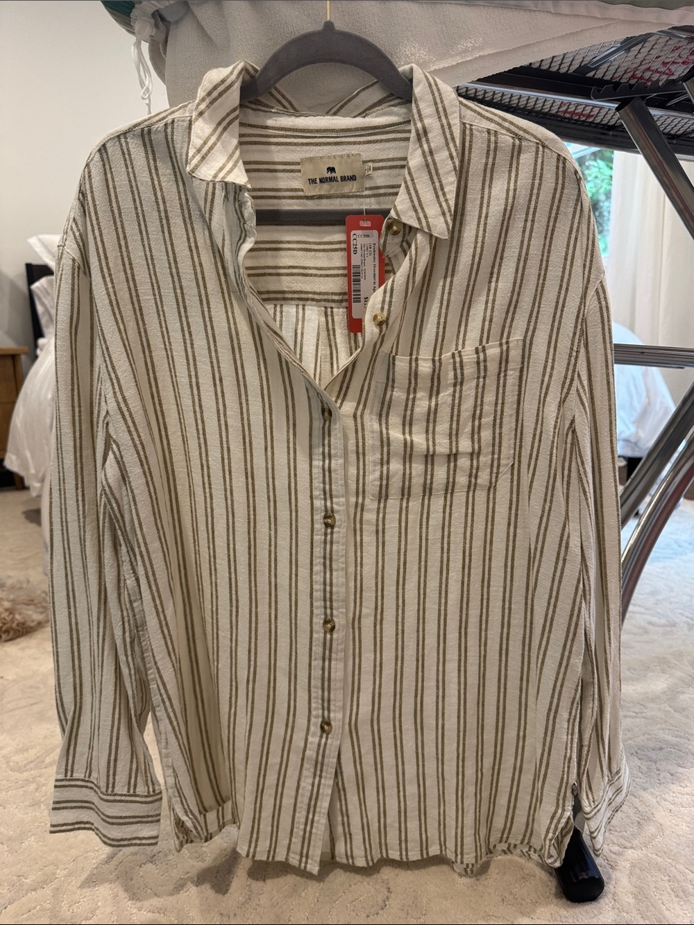 The Normal Brand Cream and Brown Striped Button-Down Shirt